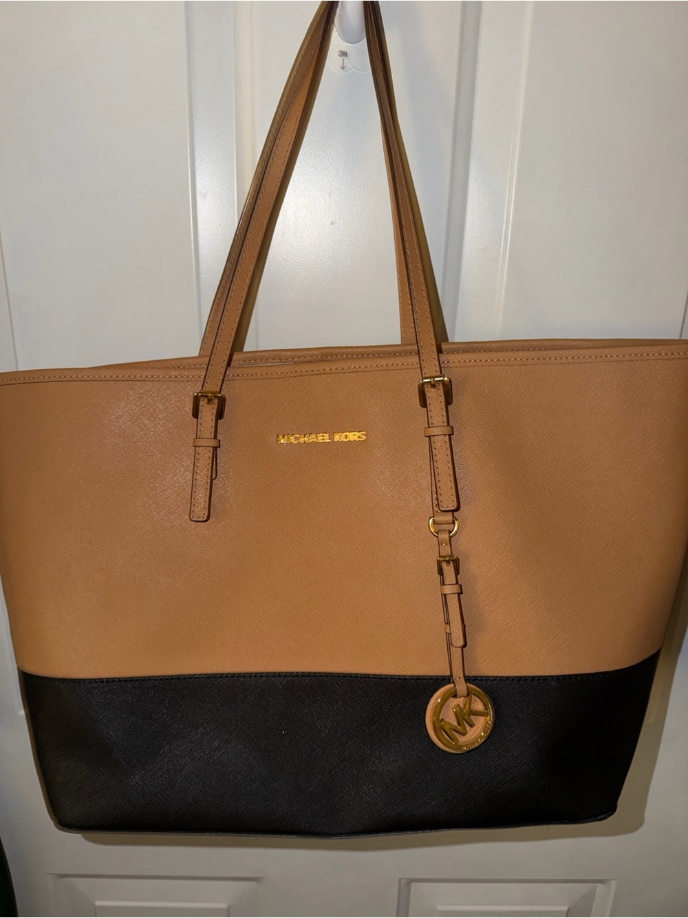 Michael Kors Camel Saffiano Leather Tote with Gold Hardware - Picture 14 of 16